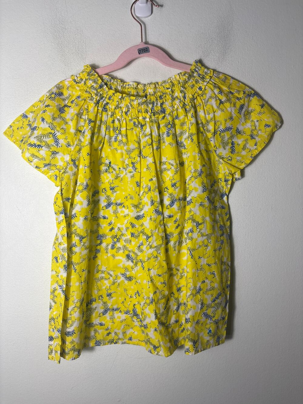 Girls Bonpoint Yellow Floral Smocked Collar Shirt Sz 10
